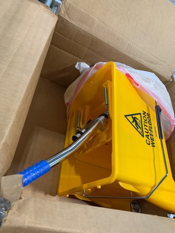 Photo 1 of **MISSING MOP** Mind Reader Mop Bucket with Wringer (Mop Not Included), 5.5 Gallon Cleaning Bucket with Wheels and Handle, Upward Press Wringer, Small Mop Compatible, Yellow