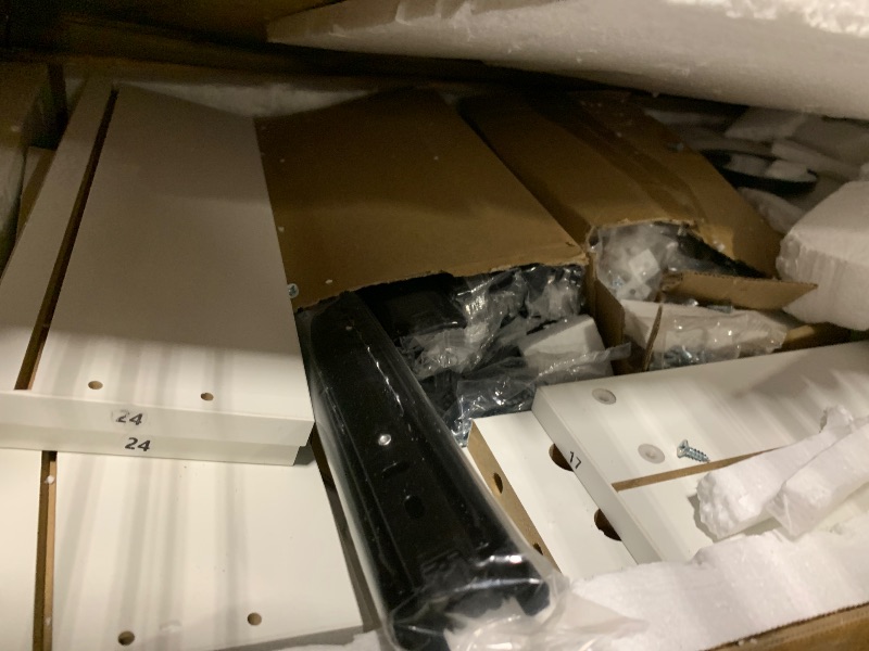 Photo 1 of ***MISSING BOXES*** Pamapic Glass Top Vanity Desk with Mirror and Lights, 11 Drawers Makeup Vanity with Charging Station and Chair, Golden Handles Dressing Table, 3 Lighting Modes Makeup Table, White