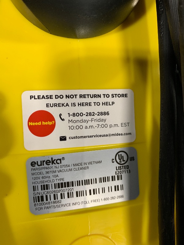 Photo 1 of ***DOES NOT WORK*** Eureka 3670M Canister Cleaner, Lightweight Powerful Vacuum for Carpets and Hard floors, w/ 5bags,Yellow