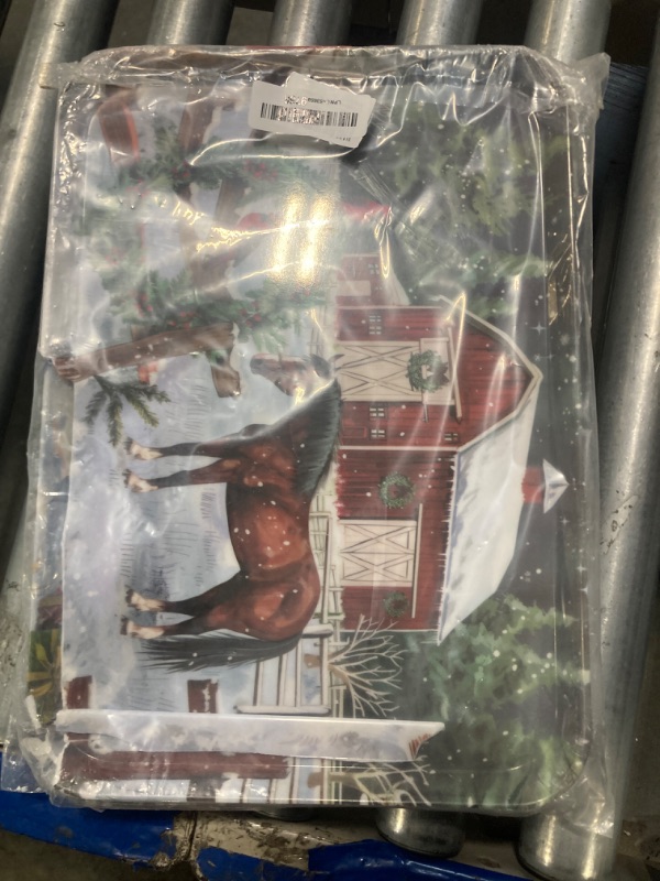 Photo 1 of ****BROKEN PIECES FROM PRODUCT *****VIYNRAN 4-Piece 15 x 11 Inch Christmas Serving Tray Set, Melamine Reusable Platters with Red Barns, Snowmen, Horses, and Truck, Holiday Party Snack, Fruit, Dessert, and Candy Dishes