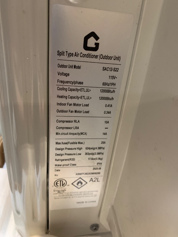 Photo 1 of ***FINAL SALE*** GarveeTech 12000 BTU Mini Split Air Conditioner,22 SEER2 Ductless Inverter AC w/ 115V, Cool Up to 750 Sq. Ft with Heat Pump System, Compatible with Alexa, White