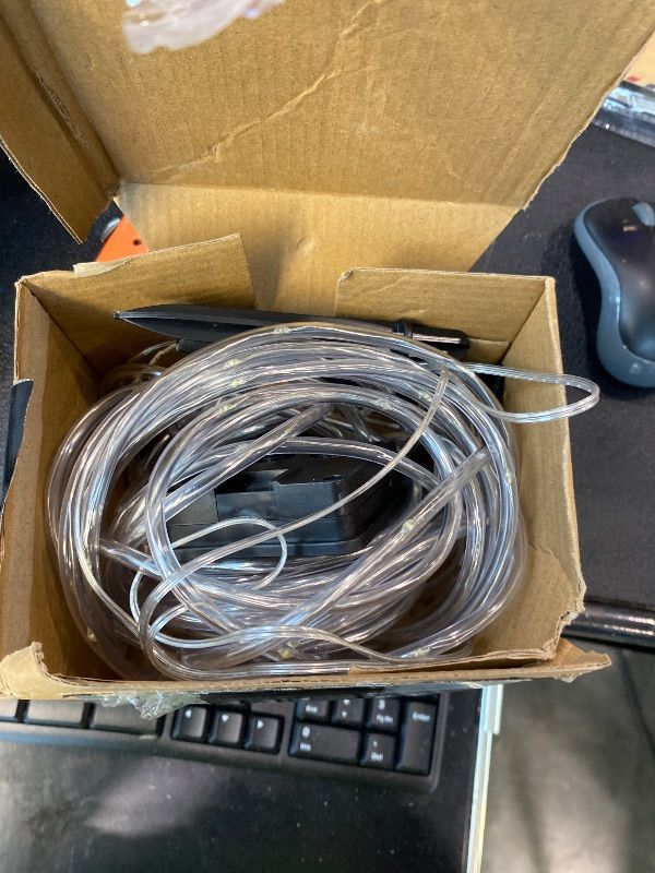 Photo 1 of **MISSING ONE PACK**
YEGUO Solar Rope Lights Outdoor Waterproof, 2 Packs Each 33ft 100 LED String Lights, 8 Modes Fairy Lights in Clear Thin Tube for Camping Fence Patio Garden Trampoline Deck(White)