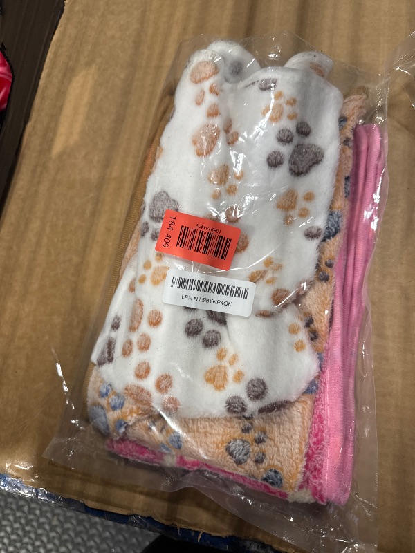 Photo 1 of 1 Pack 3 Blankets Super Soft Fluffy Premium Fleece Pet Blanket Flannel Paw Printed Throw for Dog Puppy Cat (Small 23x16'', Brown, Pink, White)