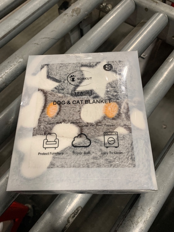 Photo 1 of 1 Pack 3 Puppy Blankets Super Soft Warm Sleep Mat Grey Cute Print Fluffy Fleece Pet Flannel Throw Dog Blankets for Small Dogs Cats,Star&Bone&Love- Small (23"x15")