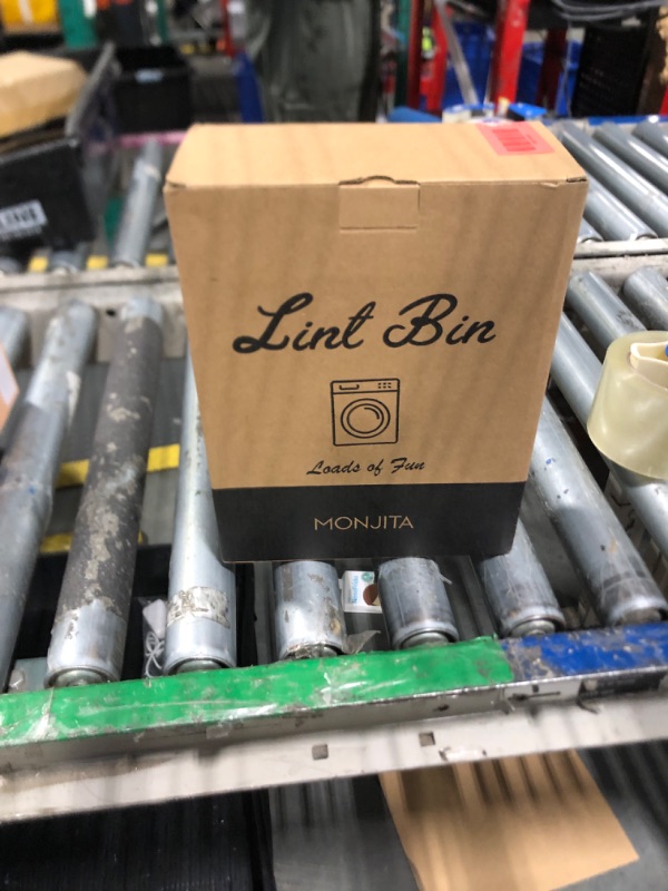 Photo 1 of ***MINOR DENT*** MONJITA Magnetic Lint Bin for Laundry Room, Metal Trash Can with Lid for Dryer, Farmhouse Lint Holder, Laundry Co Sign, Laundry Room Storage Decor with Dryer Lint Brush(White)