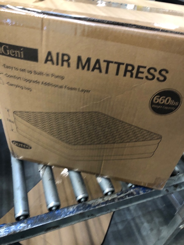 Photo 1 of ***BED FACTORY SEALED*** OhGeni 18" Luxury Air Mattress Queen with Built-in Pump, Silk Foam Topper Inflatable Bed for Superior Comfort, Premium Blow-Up Mattress for Home & Guest, Easy Setup, Extra Support, Black