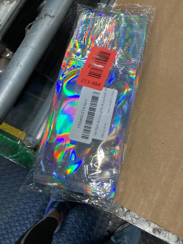 Photo 1 of 100 Pack Holographic Resealable Plastic Bags for Food Storage, Zipper Bags with Clear Front Window, Packaging Pouch for Small Business (100 Pack, 3.6x6.4 inch)