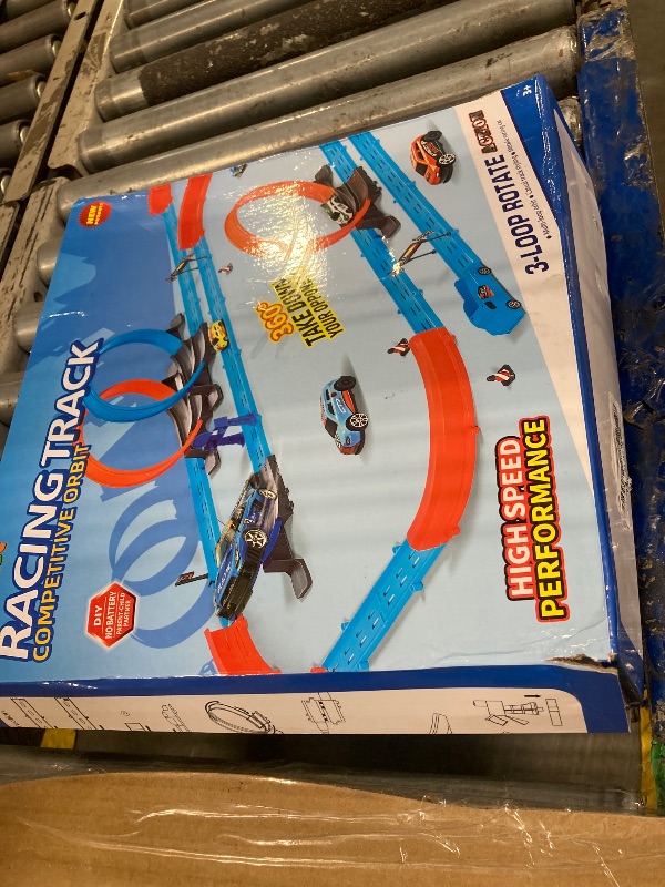 Photo 1 of ?Slot Car Race Track Sets with 360° Thrill Loops & 4 High-Speed Cars, 64 Pcs Large Flexible Racing Track for Kids Ages 3-5 4-8 8-12, Race Car Toys Gift for Boys Girls Birthday Christmas