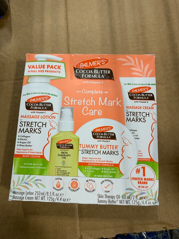 Photo 1 of **3 PCS**Palmer's Cocoa Butter Formula Pregnancy Skin Care Kit for Stretch Marks and Scars, Dermatologist Approved, Gift for Mom to Be, 4 Piece Full Size Set