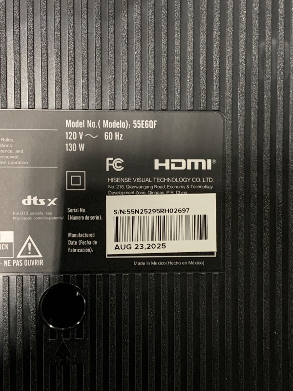Photo 1 of ***FINAL SALE/NO RETURN, VIEW NOTES*** Hisense 55" E6 Cinema Series Hi-QLED 4K UHD Smart Fire TV (55E6QF, 2025 Model) - AI Light Sensor, Dolby Vision · Atmos, Voice Remote with Alexa, Motion Rate 120, HDR 10+ Adaptive, Game Mode Plus