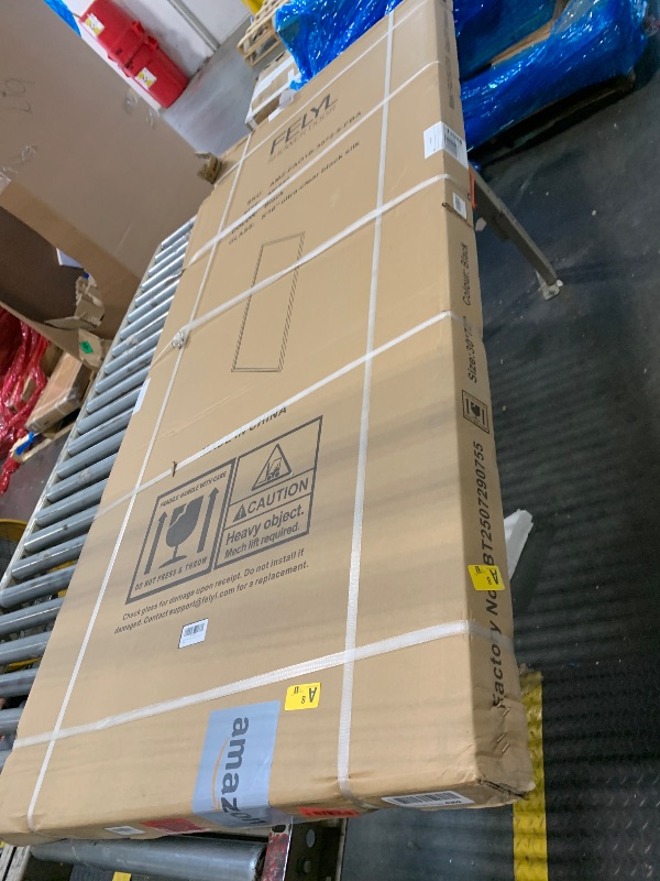 Photo 1 of ** FACTORY SEALED**
30" W x 72" H Grid Pattern Fixed Framed Shower Door Shower Screen Panel in Matte Black Finish with 5/16" (8mm) Clear SGCC Tempered Glass, Reversible Installation