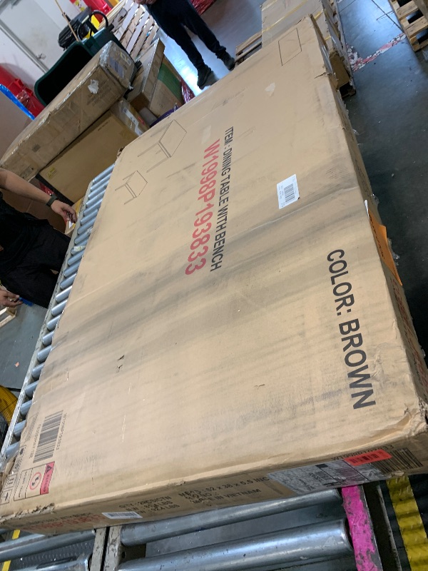 Photo 1 of * FACTORY SEALED *** Zevemomo 6-Piece Solid Wood Dining Table Set, Including 1 Dining Table, 4 Upholstered Chairs and 1 Bench, Wooden Legs Dining Table Set for Dining Room, Kitchen, Restaurant, Brown