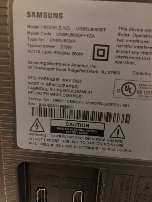 Photo 1 of ****UNTESTED****Samsung 85-Inch Class Crystal UHD U8000F 4K Smart TV (2025 Model) Endless Free Content, Crystal Processor 4K, MetalStream Design, Knox Security, Alexa Built-in