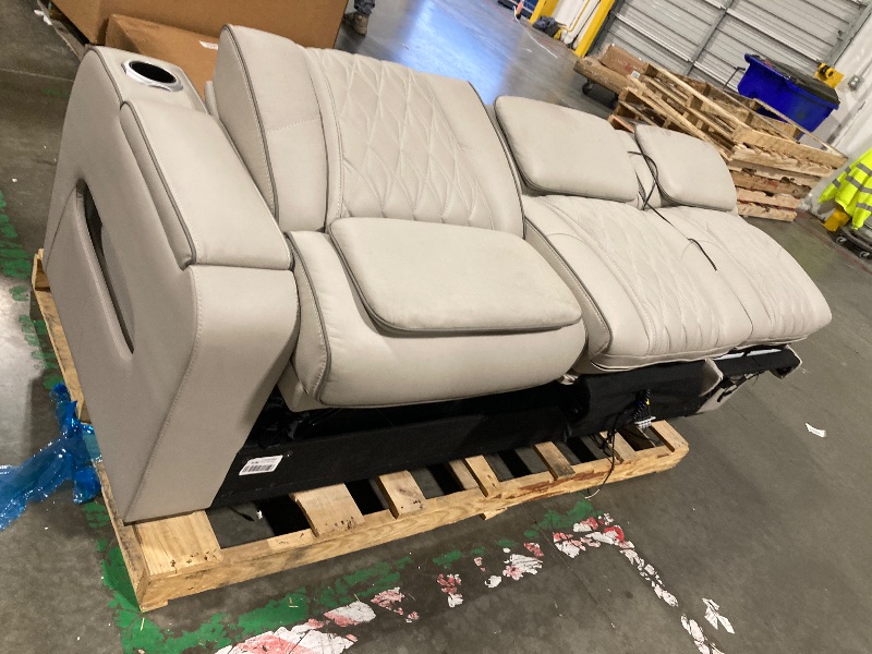 Photo 1 of ** MINOR DIRT MARKS *** *** BRING BIG TRUCK ITEM IS XL ON PALLET*** *** SOME WIRES LOOK DAMAGED *** Signature Design by Ashley Boyington Contemporary Leather Match Power Reclining Sofa with USB Charging Ports, LED Lights and Adjustable Headrest, Light Gra
