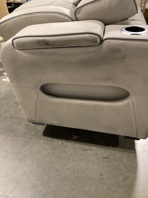 Photo 1 of ** MINOR DIRT MARKS *** *** BRING BIG TRUCK ITEM IS XL ON PALLET*** *** SOME WIRES LOOK DAMAGED *** Signature Design by Ashley Boyington Contemporary Leather Match Power Reclining Sofa with USB Charging Ports, LED Lights and Adjustable Headrest, Light Gra