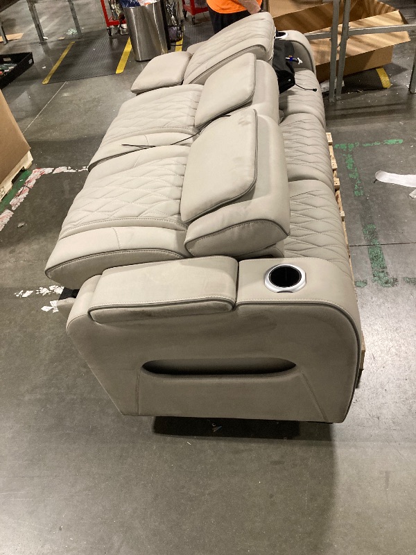 Photo 1 of ** MINOR DIRT MARKS *** *** BRING BIG TRUCK ITEM IS XL ON PALLET*** *** SOME WIRES LOOK DAMAGED *** Signature Design by Ashley Boyington Contemporary Leather Match Power Reclining Sofa with USB Charging Ports, LED Lights and Adjustable Headrest, Light Gra