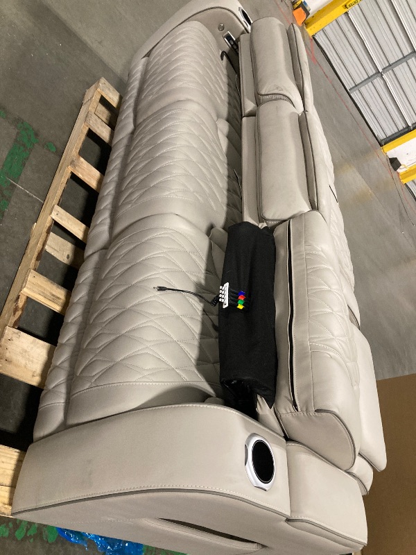 Photo 1 of ** MINOR DIRT MARKS *** *** BRING BIG TRUCK ITEM IS XL ON PALLET*** *** SOME WIRES LOOK DAMAGED *** Signature Design by Ashley Boyington Contemporary Leather Match Power Reclining Sofa with USB Charging Ports, LED Lights and Adjustable Headrest, Light Gra