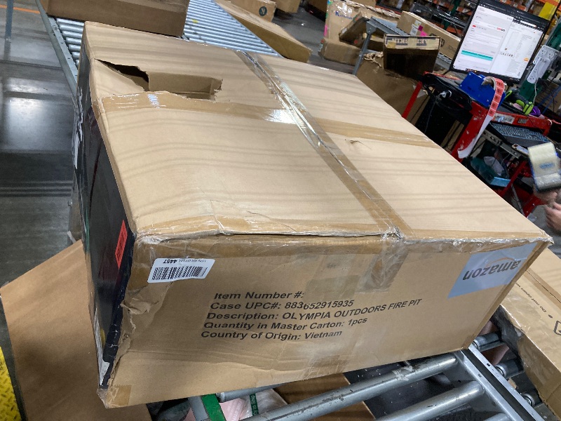 Photo 1 of ** BENT METAL PIECES *** OLYMPIA OUTDOORS 47 Inch Heavy Duty Steel Fire Pit with Grill, Large Outdoor Fire Pits for Outside Wood Burning, BBQ