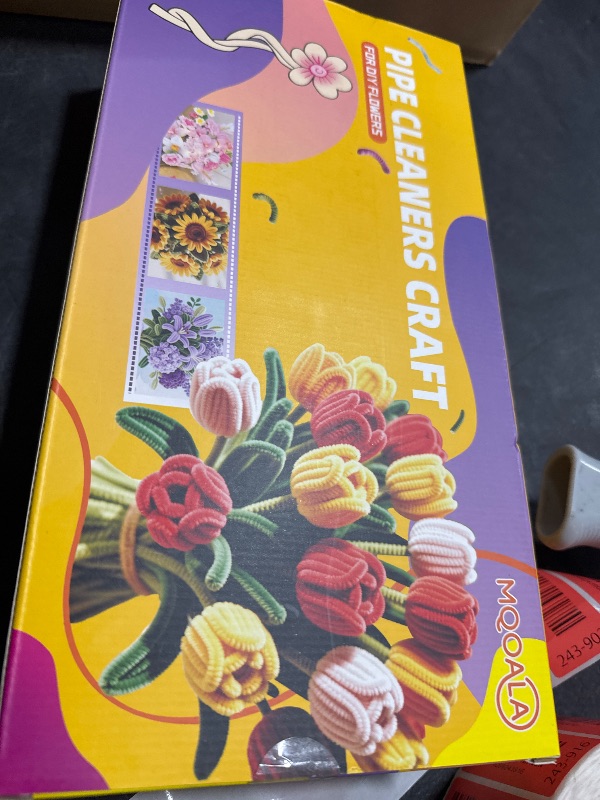 Photo 1 of 450 Pcs  Cleaners Craft,8 Assorted Colors Pipe Cleaners Bulk, for DIY Tulip, Sunflower, and Lily Basket Kit with Floral Wires, Gardening Tape, Pearls