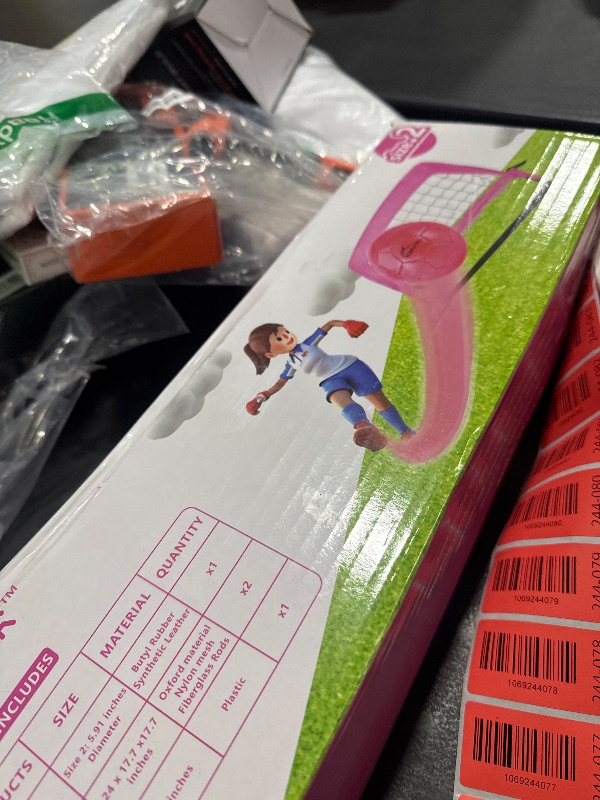 Photo 1 of 2 Pcs Pink Mini Soccer Goals Set 2x1.5x1.5ft Indoor Soccer Nets for Kids with Size 2 Toddler Soccer Ball Foldable Net Toy with Pump for Children Boys Girls Backyard (Pink)