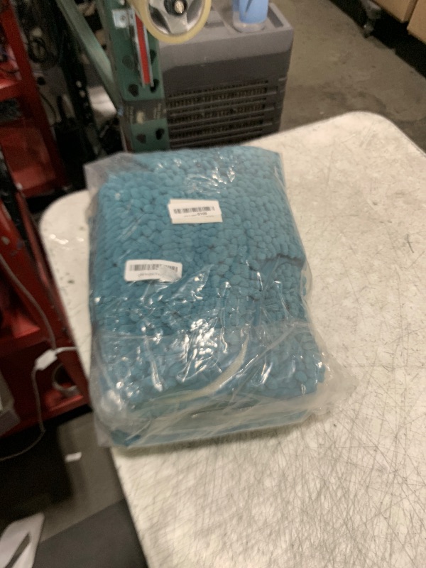 Photo 1 of ACCUMTEK Striped Teal Blue Bathroom Rug Set 3 Pieces Ultra Soft, Non Slip Chenille Toilet Mat, Absorbent Plush Shaggy Bath Mats for Bathroom, Bedroom, Kitchen