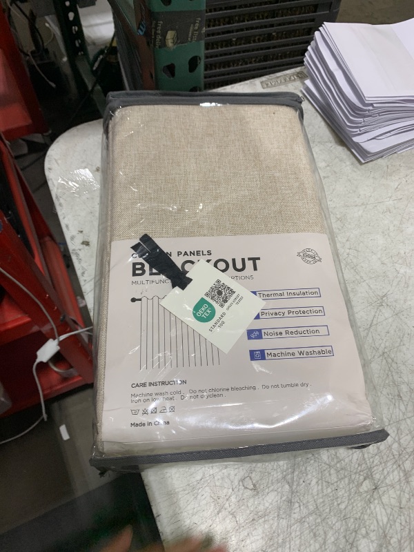 Photo 1 of 100% Blackout Shield Linen Blackout Curtains for Bedroom 96 Inches Long, Back Tab/Rod Pocket Living Room Drapes, Thermal Insulated Blackout Curtains 2 Panels Set, 50" W x 96" L, Oatmeal