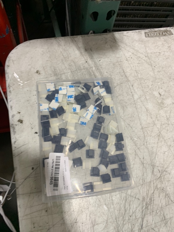 Photo 1 of [100Pcs] Adhesive Cable Clips (Small, White&Black) Under Desk Cable Management Clips - Strong Cord Organizer Clips Wall Wire Holder - Light Clips Hooks for LED, Car Dash Cam, USB Cable