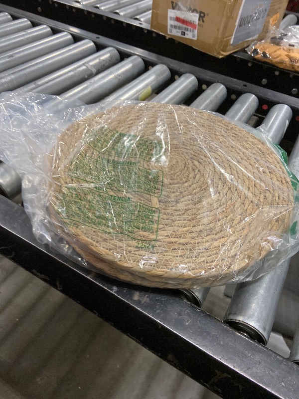 Photo 1 of 13 in Round Woven Plate Chargers Set of 6, Boho Farmhouse Rustic Woven Placemats for Dining Table Decor, Rattan Wicker Table Mats Chargers for Dinner Plates Jute Braided Place Mats