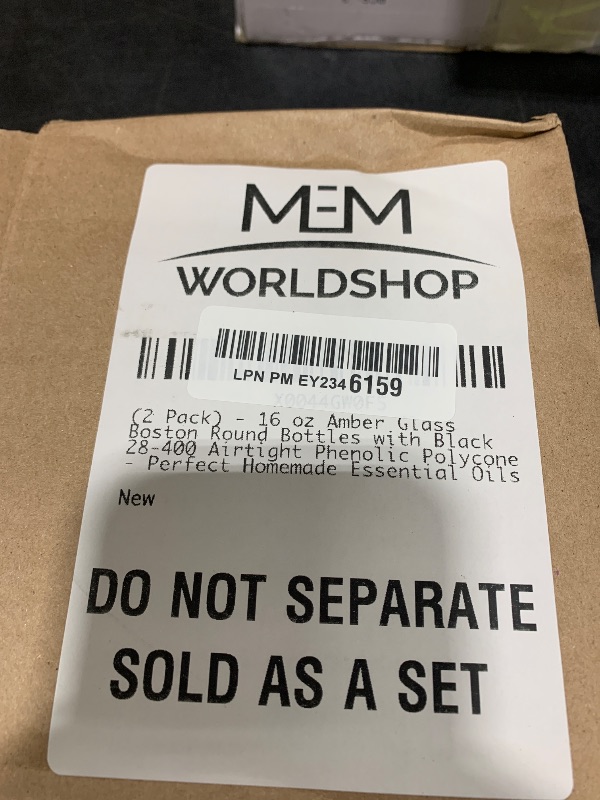 Photo 1 of (2 Pack) - 16 oz Amber Glass Boston Round Bottles with Black 28-400 Airtight Phenolic Polycone Caps - Perfect Glass Containers for Secondary Fermentation, Storing condiment, Homemade Essential Oils