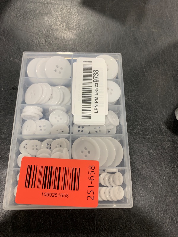Photo 1 of 100 White Buttons - 4-Hole, 5 Sizes - Shirt Buttons for Crafts & Sewing