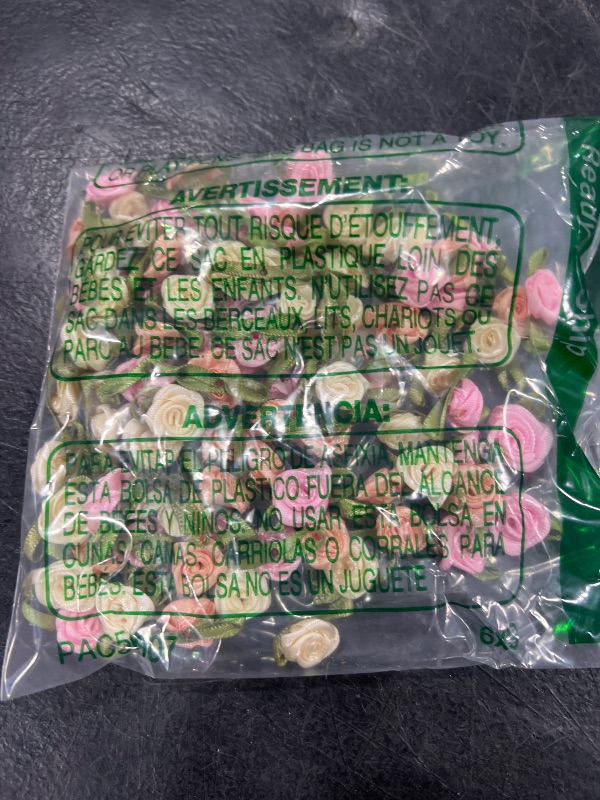 Photo 1 of 100 Pcs 15mm Mini Rose Flowers Satin Ribbon Bows Appliques DIY Sewing Craft Accessories Wedding Bride Gift Decoration, Fabric Ribbons, Multicoloured Ribbons Trim