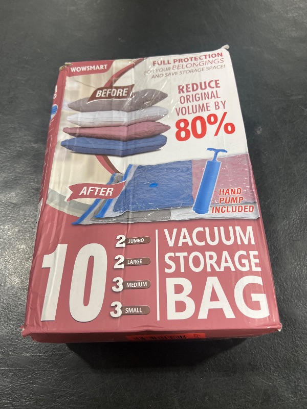 Photo 1 of 10 Space Saver Vacuum Sealed Storage Bags (2 Jumbo/2 Large/3 Medium/3 Small) with Hand Pump, Seal Bags for Clothing, Comforters, Pillows, Towel, Blanket Storage, Bedding
