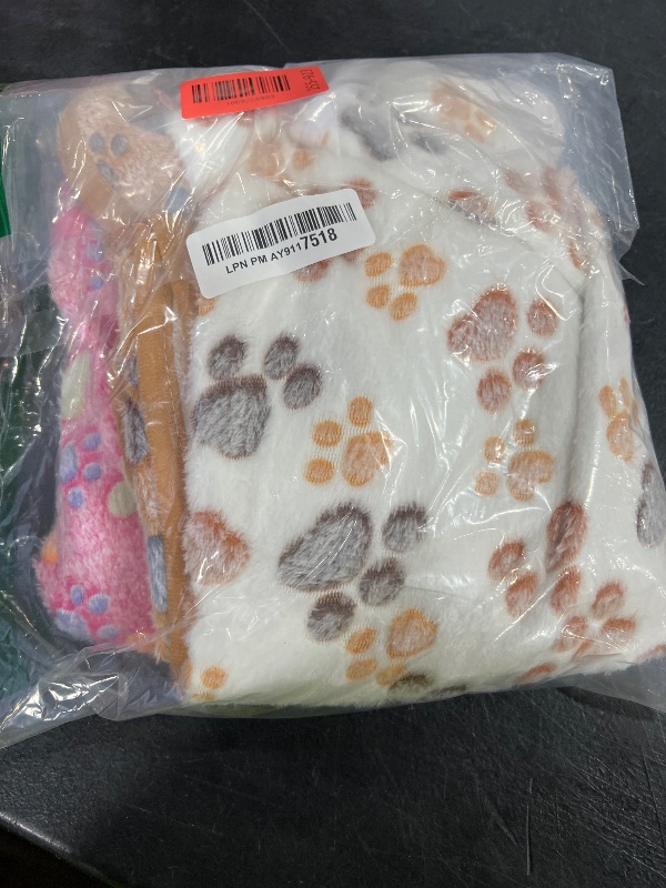 Photo 1 of 1 Pack 3 Blankets Super Soft Fluffy Premium Fleece Pet Blanket Flannel Throw for Dog Puppy Cat Paw Brown/Pink/White Small(23x16 inch)