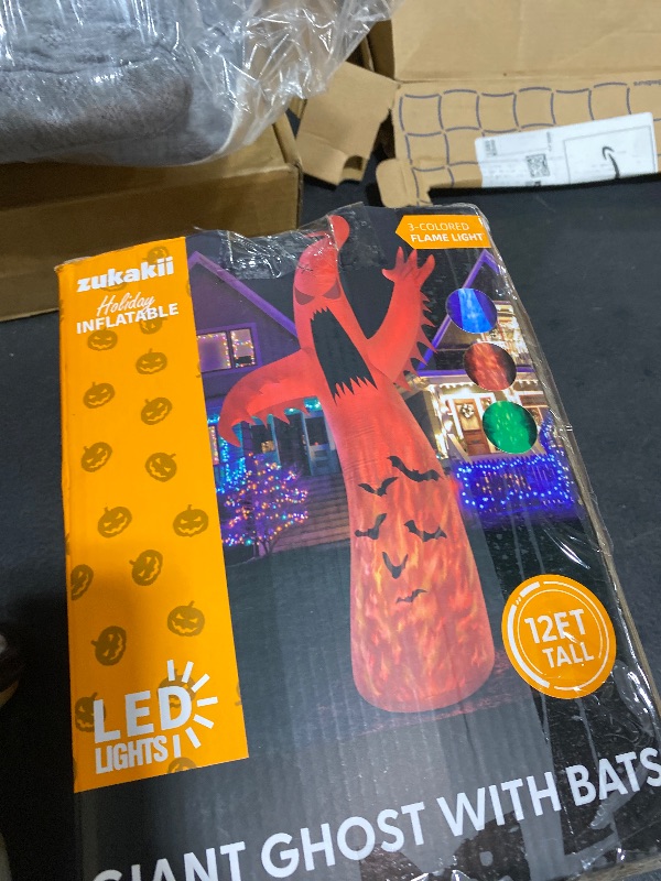 Photo 1 of 1PCS 12FT Giant Halloween Inflatables Decoration Ghost with 3-Colored Flame Rotation LED Light Spooky Halloween Decorations Outdoor Blow Up Yard Decoration for Home Lawn Holiday Party