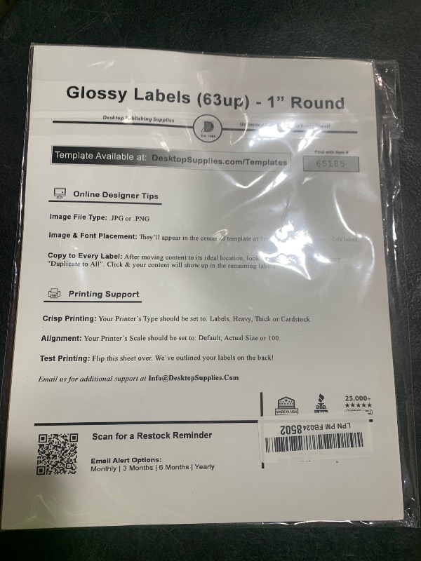 Photo 1 of 1" Round Glossy Labels - White Adhesive Stickers Printable with Inkjet/Laser Printers - 10 Sheets / 630 Labels