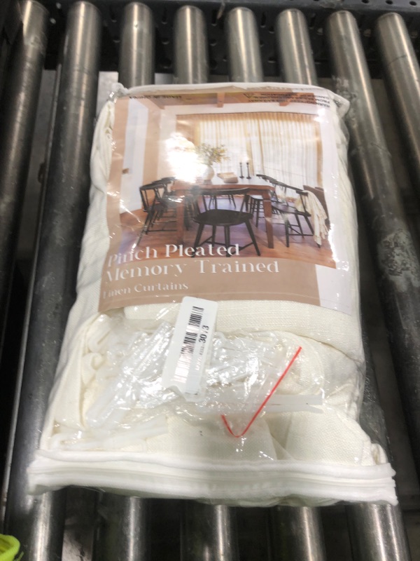 Photo 1 of 102 Inch Long Curtains Pinch Pleat Linen Curtains for Living Room Bedroom 2 Panels Natural Cream Light Filtering Privacy Neutral 102 Inch Pleated Drapes Hooks Rings Back Tab for Window Sliding Door