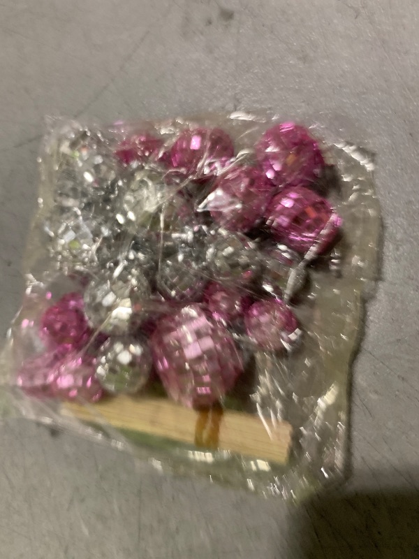 Photo 1 of 30 Pieces Disco Ball Cupcake Toppers, Mini Disco Balls Disco Party Decorations Happy Birthday Cake Topper 1970s Disco Ball for Disco Theme Party 70s Theme Party Favor 0.9/1.2/1.9" (Pink+Silver)