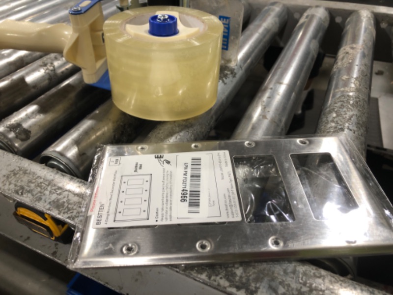 Photo 1 of [2 Pack] BESTTEN 4-Gang Decor Metal Wall Plate with ?hite or Clear Plastic Film, Stainless Steel Outlet Cover, H4.53" x W8.23", Standard Size