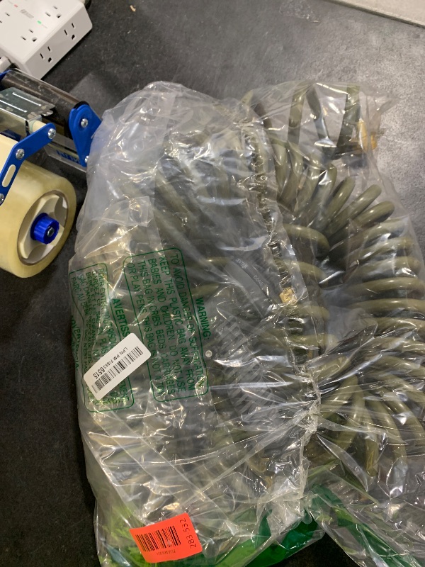 Photo 1 of 50 FT 3/8" Lightweight Coiled Garden Hose EVA Flexible with 7 Function Nozzles and Brass Connectors for Garden Watering Plants Greenhouses Patios Olive Green