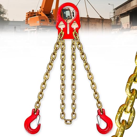 Photo 1 of 10Ft Adjustable Chain Sling 5/16", 3.18 Ton, G80 Alloy Steel 2 Way Chain Slings Double Leg Slings Lifting with 2 Safety Grab Hooks Heavy Duty for Engine Hoist Lifts(Color-Plated Zinc)