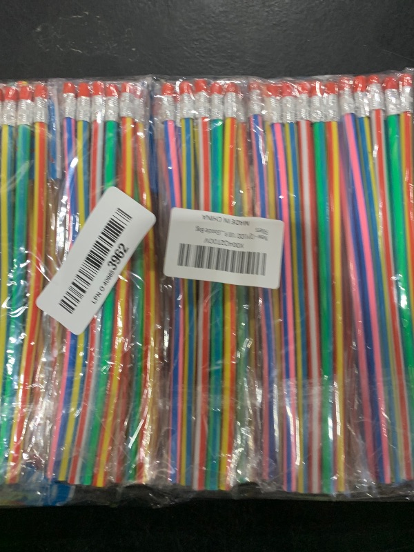 Photo 1 of 100 Pack Flexible Bendy Pencil,Stripe Rubber Pencil with Erasers,Colorful Bendable Soft Pencils for Classroom Gifts,Goodie Bag Fillers