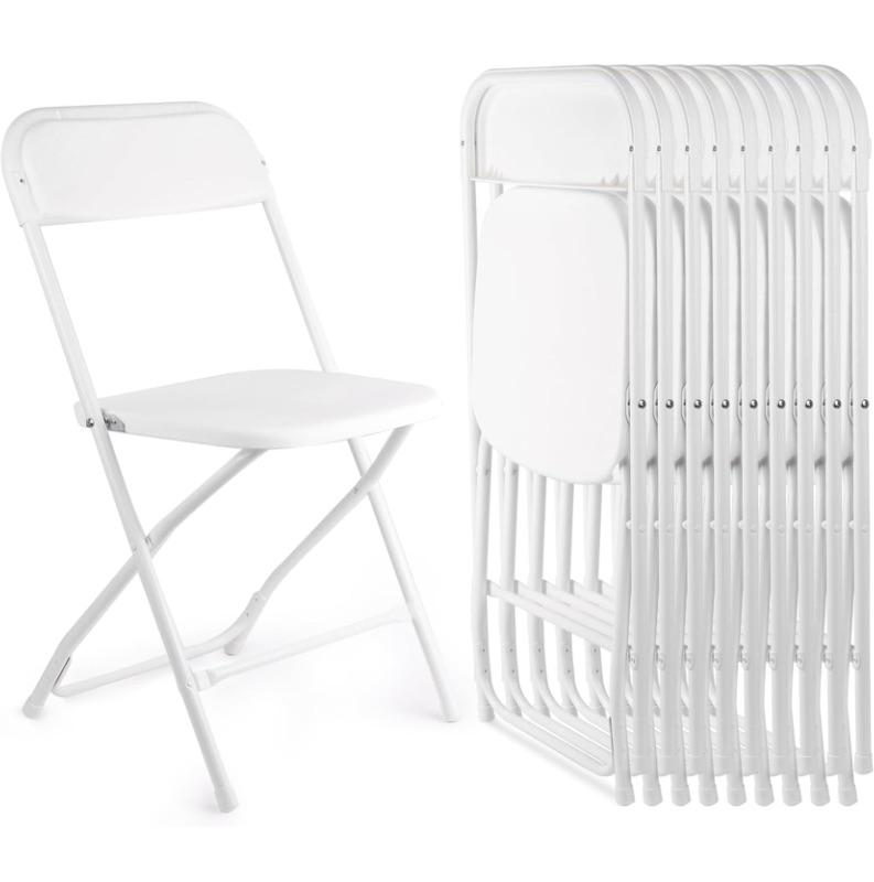 Photo 1 of 10 Pack White Folding Chairs, Portable Stackable Commercial Foldable Chair, Indoor Outdoor Plastic Folding Chair for Events/Office/Home/Wedding/Party, 400lbs Capacity