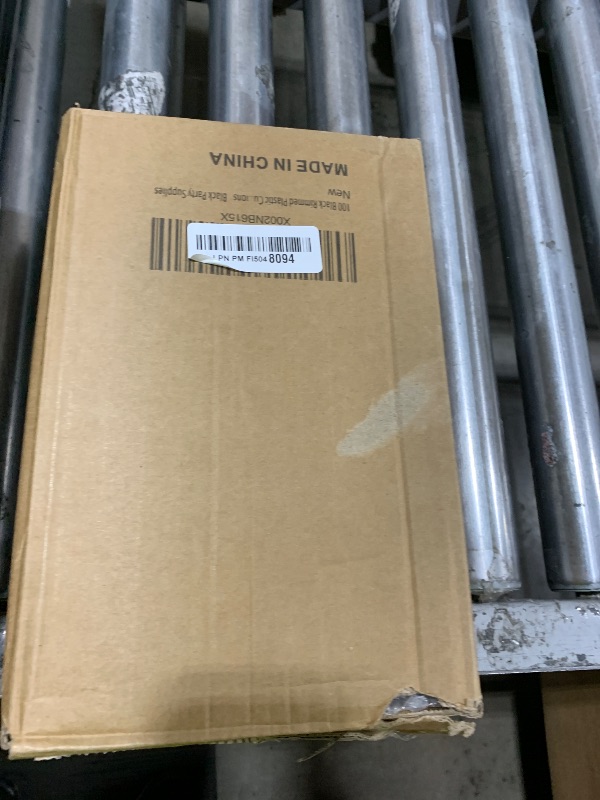 Photo 1 of 100 Black Rimmed Plastic Cups and 1 Silver Ice Tong Set - 9 Ounce Disposable Cocktail Glasses - Plastic Wine Cups - Black Party Decorations - Wedding Party Supplies