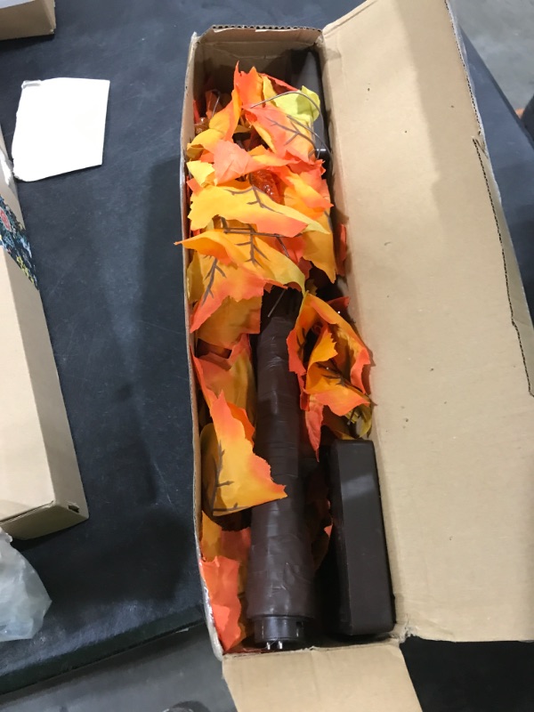 Photo 1 of 2 Pack 24 Inch Prelit Fall Maple Tree Fall Thanksgiving Decorations with 48 LEDs Battery Operated Timer Lighted Acorn Maple Artificial Tabletop Light Up Tree for Home Indoor Thanksgiving Table Decor