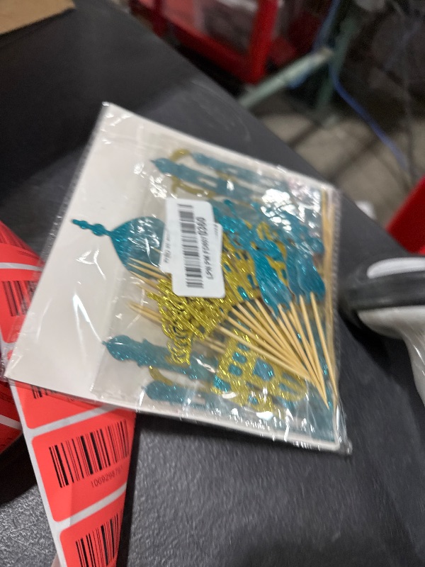 Photo 1 of 26Pcs Glitter Princess Cake Topper Set with Lake Blue Castle Gold Happy Birthday Cake Toppers Crown Cupcake Topper for Arabian Princess Birthday Baby Shower Costume Halloween Party Decor