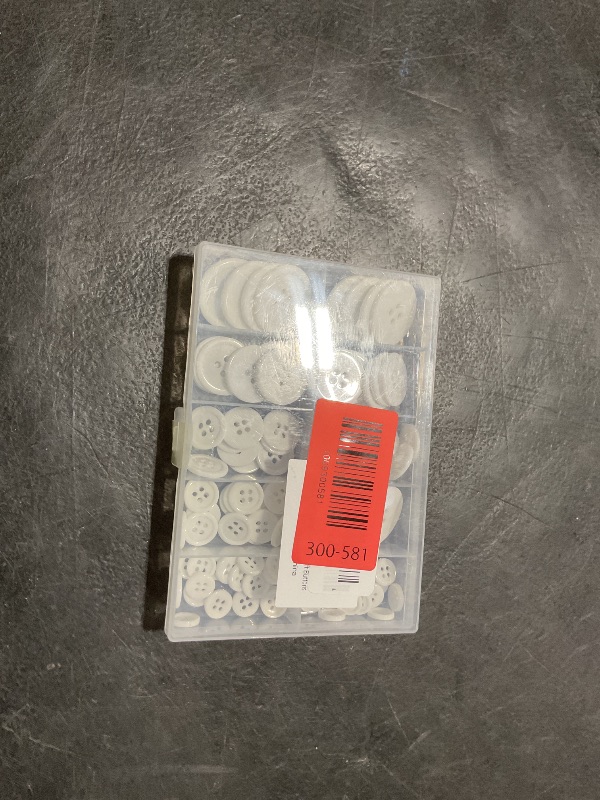 Photo 1 of 100 White Buttons - 4-Hole, 5 Sizes - Shirt Buttons for Crafts & Sewing