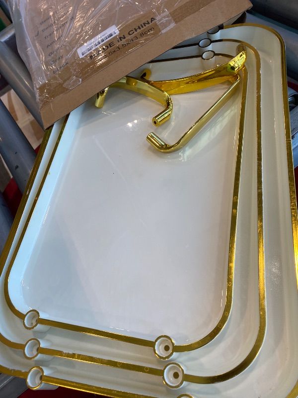 Photo 1 of *USED*
JEESA 3-Pack Serving Tray with Handles, Platters for Serving Food Turkey Cookie Appetizer Snack, Reusable Plastic, Stackable, for Holiday, Party, White