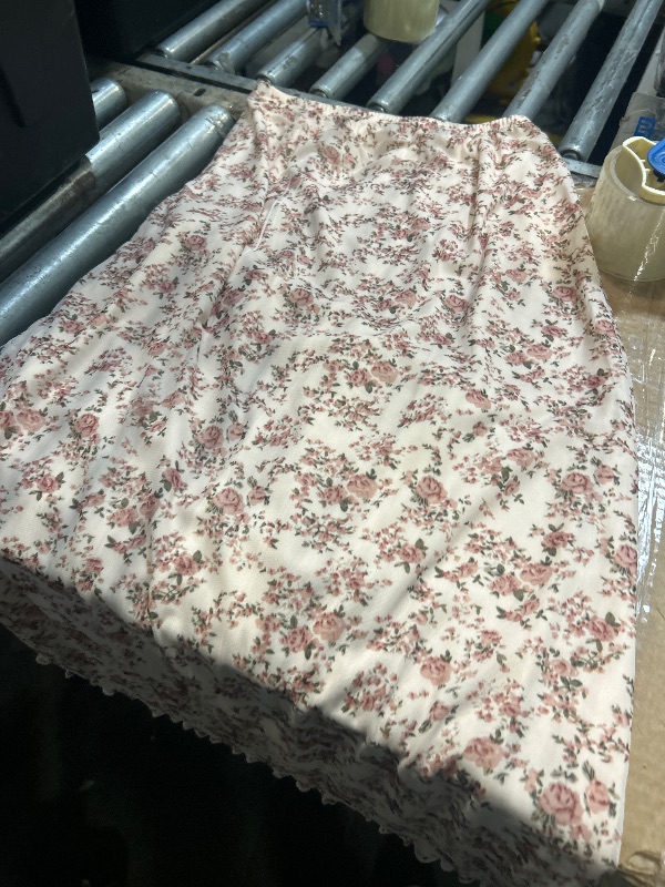 Photo 1 of ****SIMILAR ITEM****
Avanova Women Boho Floral Mesh Midi Skirt High Waist Lettuce Trim Long Straight Skirt Pink Floral Medium