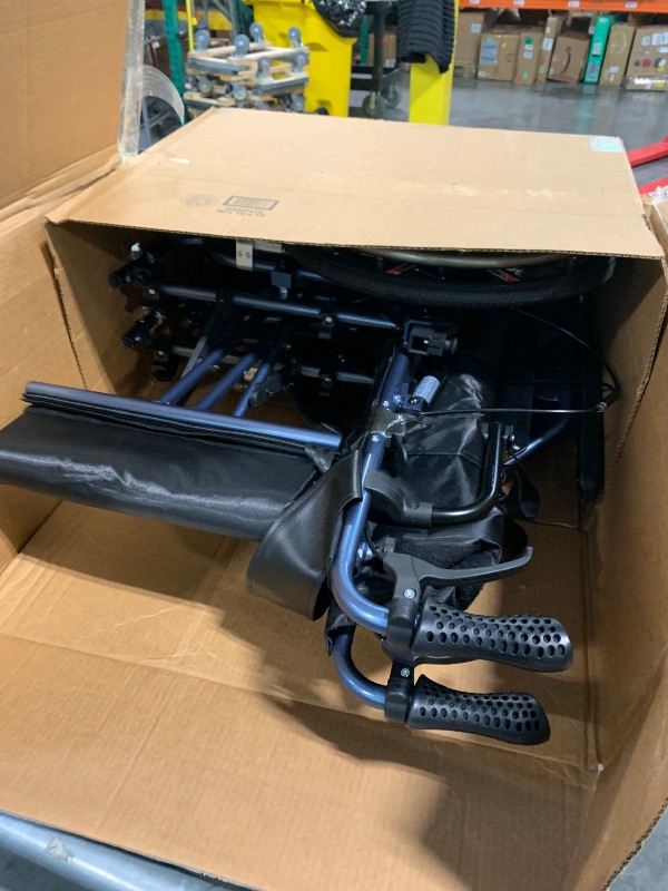 View 2 of ***SIMILAR ITEM*** Folding Steel Transport Wheelchair with Swing-Away Footrests, 19-Inch Seat Width, Black Frame, Black Upholstery