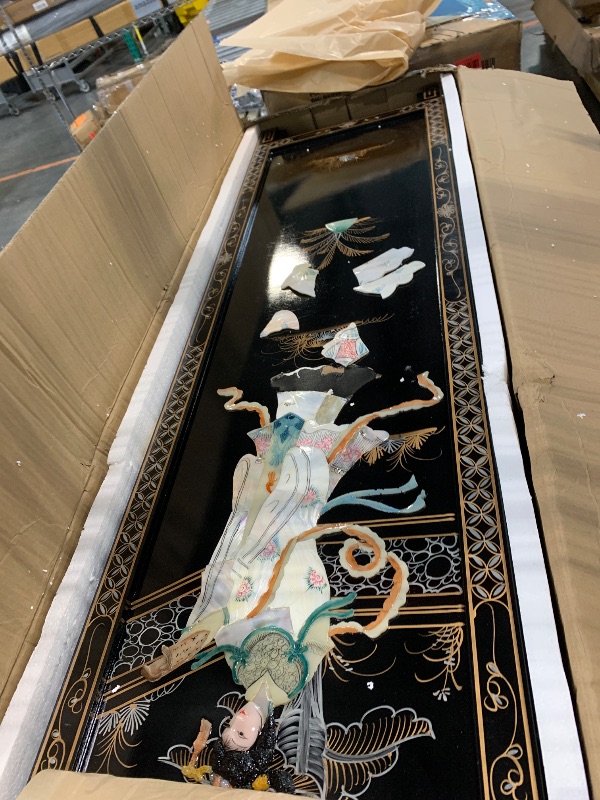 View 3 of ****The images are broken, as shown in the picture.**Red Lantern Hand Crafted Artisanal 6 ft. Tall Black Lacquer Room Divider - Royal Ladies